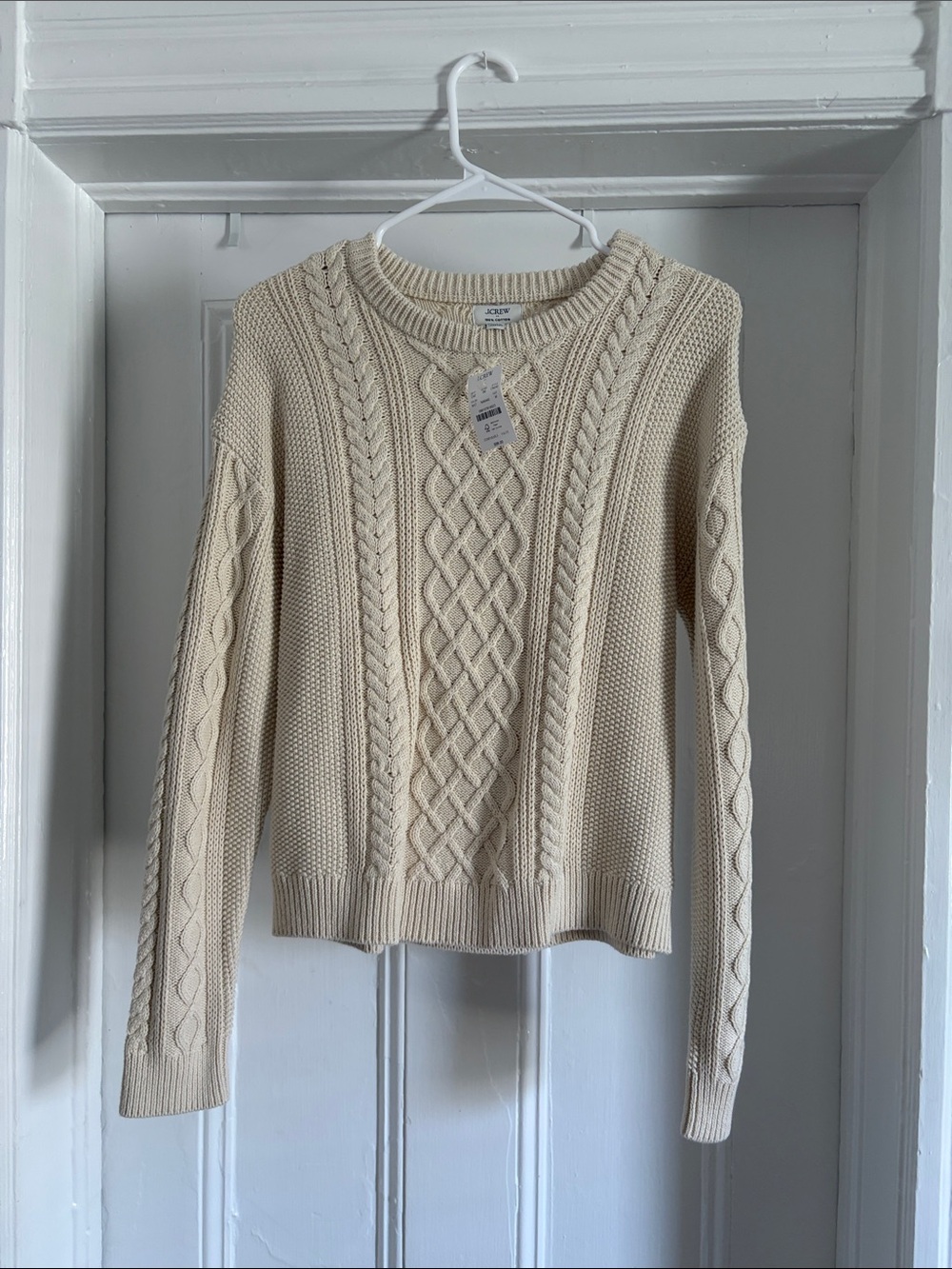 NWT J. Crew Cream Cable Knit Crewneck Sweater
